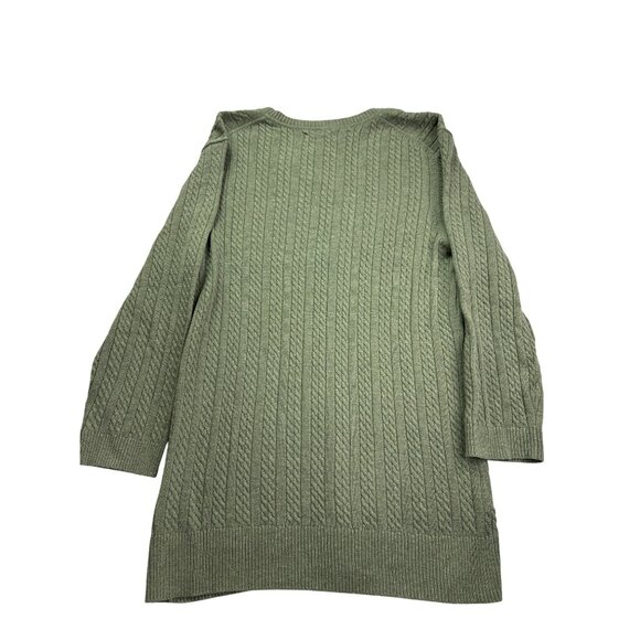 Croft & Barrow Womens Cable Knit Sweater L Cotton Green V Neck Henley New - Picture 2 of 6